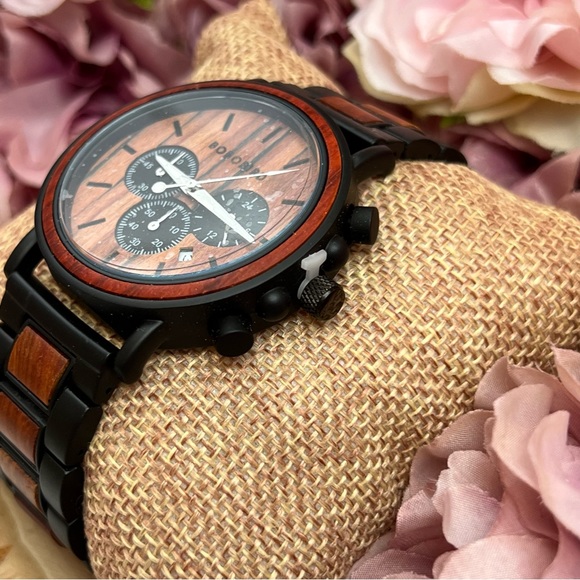 Luxury Zebra and Ebony Wood Chronograph Military Quartz Watch - Picture 10 of 16